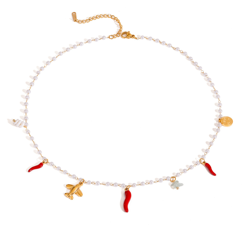 Collier Avec Pendentif En Acier Inoxydable Doré Pour Femme, Série Simple, , Perle Image5
