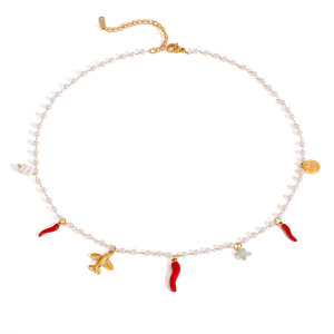 Collier Avec Pendentif En Acier Inoxydable Doré Pour Femme, Série Simple, , Perle h5 Image5