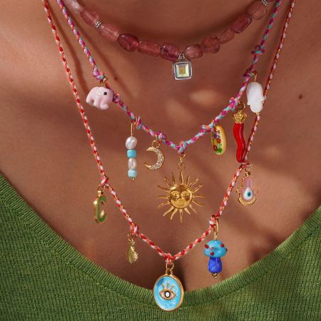 Collier pendentif femme Sweet Sun Sennit en acier inoxydable couleur or, 1 pièce, série polychrome 2