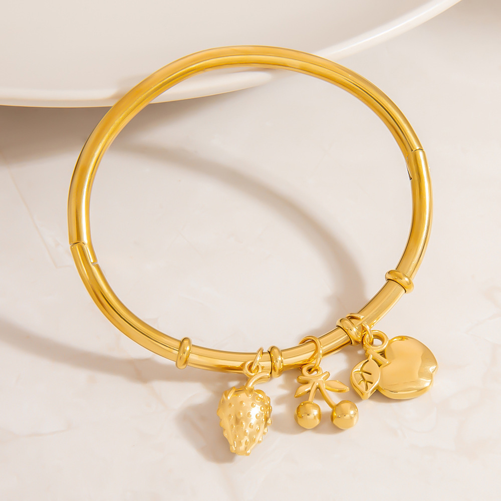 Bracelets À Breloques Pour Femmes, En Acier Inoxydable, Étanches, Couleur Or, Avec De Jolis Fruits Image4