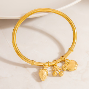 Bracelets À Breloques Pour Femmes, En Acier Inoxydable, Étanches, Couleur Or, Avec De Jolis Fruits h5 Image4