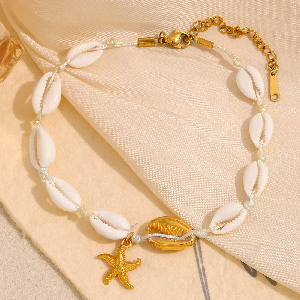 Bracelet De Cheville Pour Femme, Série Simple Vacation Turtle, En Acier Inoxydable, Couleur Or, Coquillage Image3