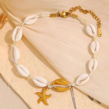 Bracelet de cheville pour femme, série Simple Vacation Turtle, en acier inoxydable, couleur or, coquillage 2