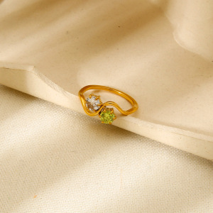 Bague Femme Étanche En Acier Inoxydable Doré, Motif Vague Simple Et Luxueuse (1 Pièce). h5 Image4