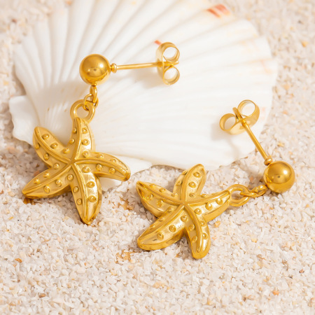 Boucles d'oreilles pendantes en acier inoxydable doré, couleur étoile de mer