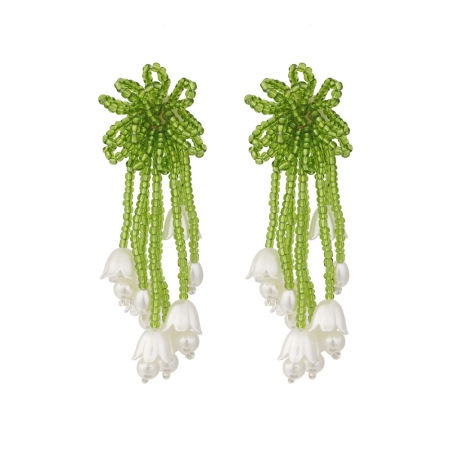 1 paire de boucles d'oreilles romantiques à pompons et perles en forme de fleur