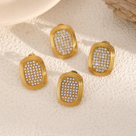 Boucles d'oreilles puces luxueuses en acier inoxydable étanche couleur or