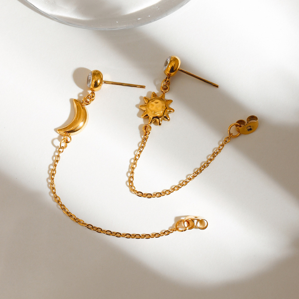 Boucles D'Oreilles Pendantes Daily Sun & Moon En Acier Inoxydable Couleur Or h5Image3