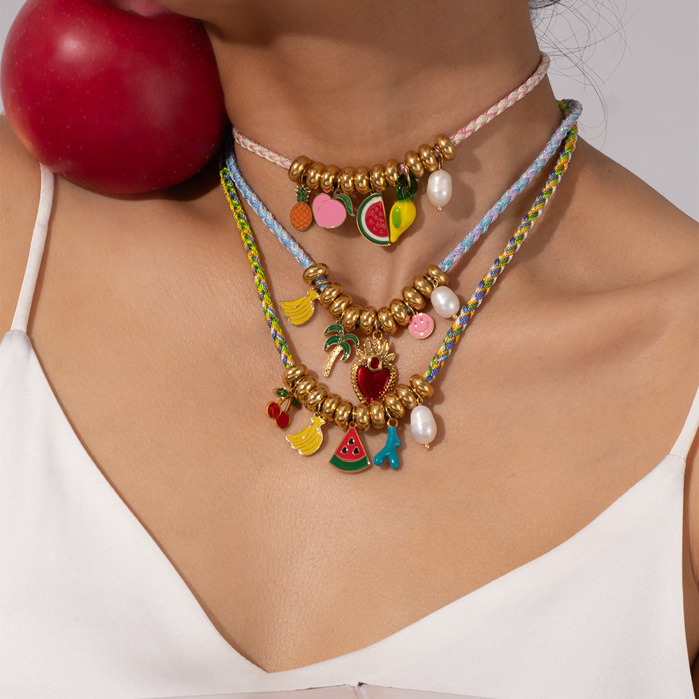 Colliers Pendentifs Pour Femmes, Motif Fruits Tropicaux, En Acier Inoxydable Étanche, Couleur Or Image6