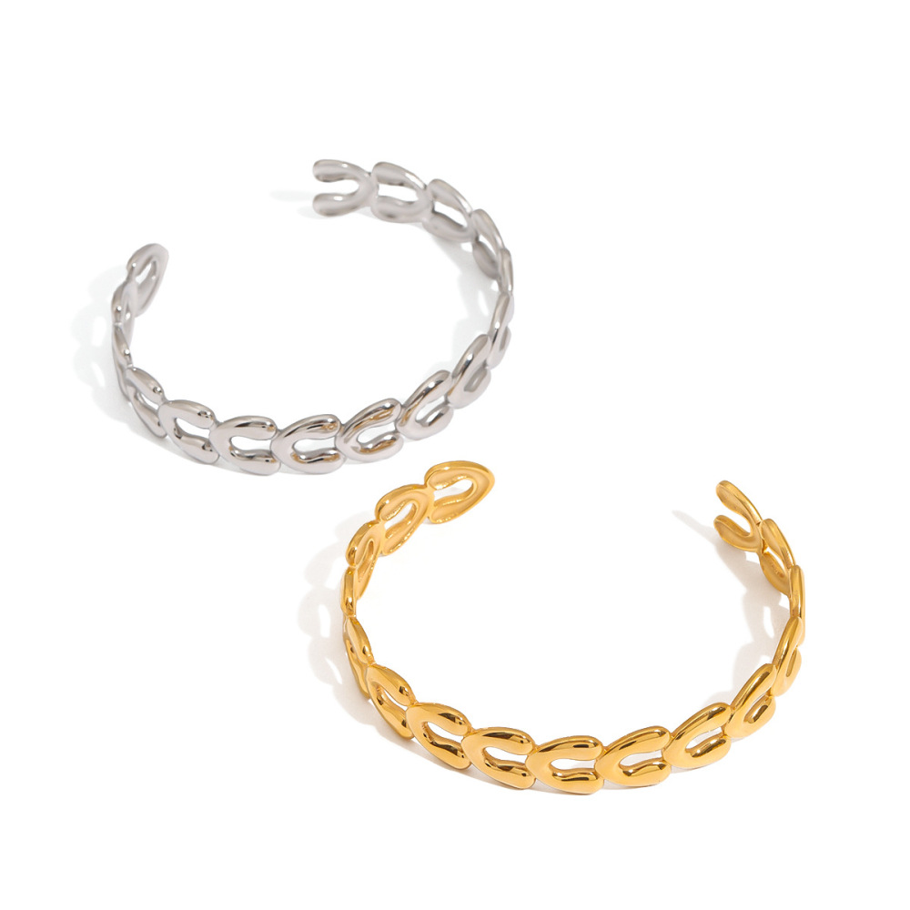 Bracelets Manchettes Géométriques Quotidiens En Acier Inoxydable Étanche Couleur Or Image5
