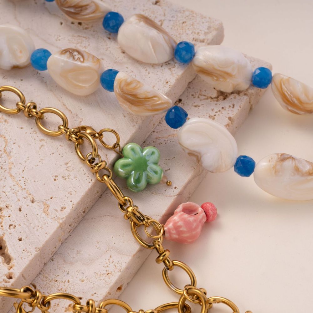 Colliers Pendentifs Pour Femmes En Acier Inoxydable, Couleur Or, Étanches, Avec Pierre Naturelle, Collection Oceanic Image4