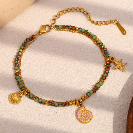 Bracelets Oceanic En Acier Inoxydable Étanche Couleur Or Avec Perles