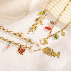 Colliers Pendentifs Sophistiqués Pour Femmes, En Acier Inoxydable Étanche, Couleur Or, Motif Arête De Poisson, Parfaits Pour Les Vacances h5 Image4