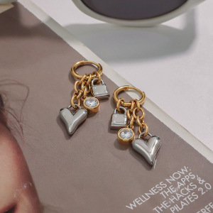 1 Paire De Boucles D'Oreilles Pendantes Pour Femme, Série Simple, , Cœur, Acier Inoxydable, Couleur Or, Strass h5 Image4