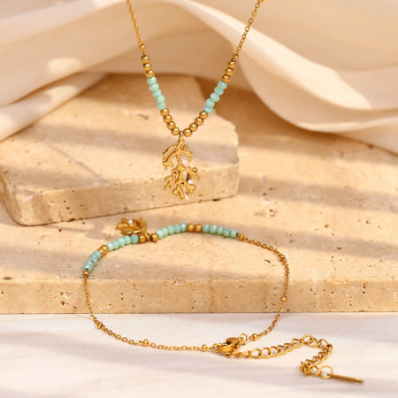Collier Avec Pendentif En Pierre Naturelle Pour Femme, Série Simple, Style Rétro, En Acier Inoxydable, Couleur Or
