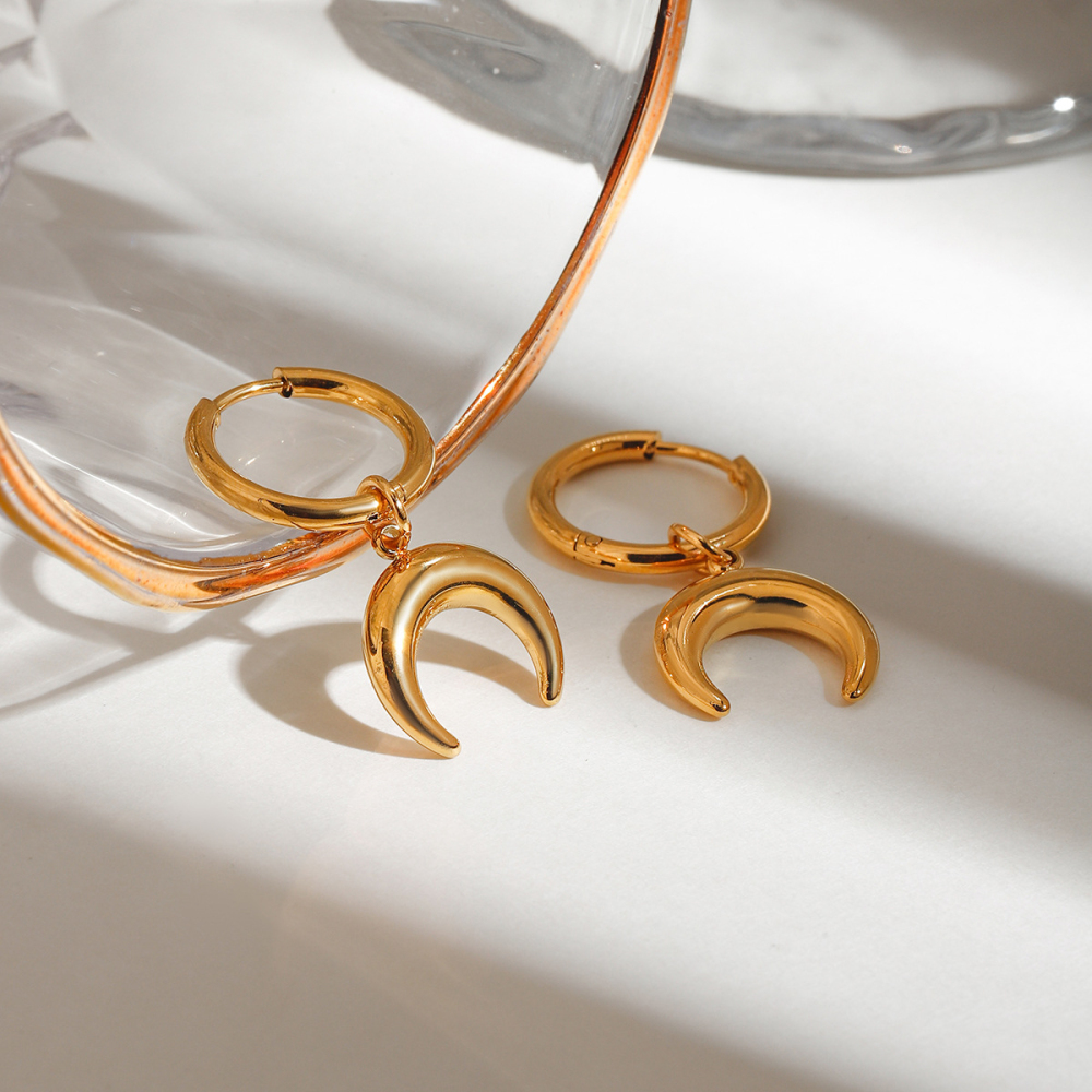 Boucles D'Oreilles Pendantes Moon En Acier Inoxydable Étanche, Couleur Or, Pour Femmes Image7