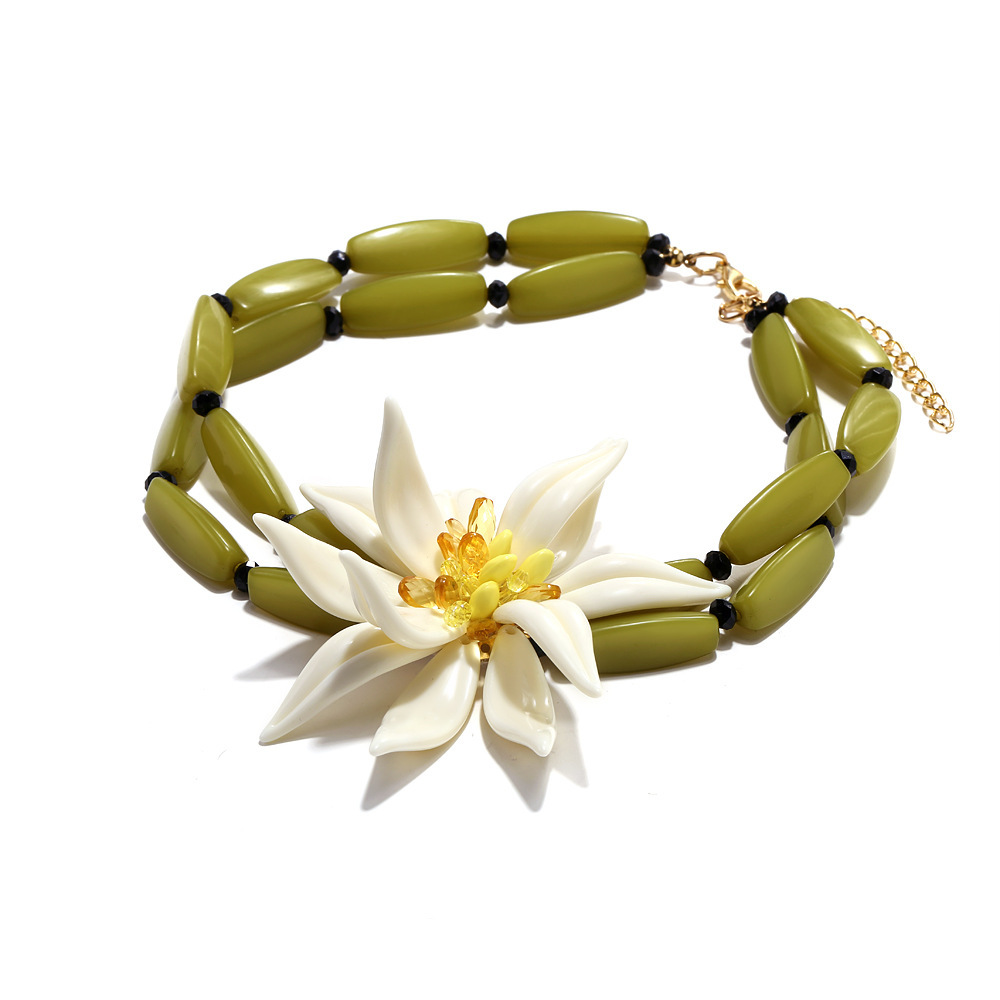 Collier De Perles En Résine Et Cristal Pour Femme, Série Romantique, Motif Fleur Rétro Image5