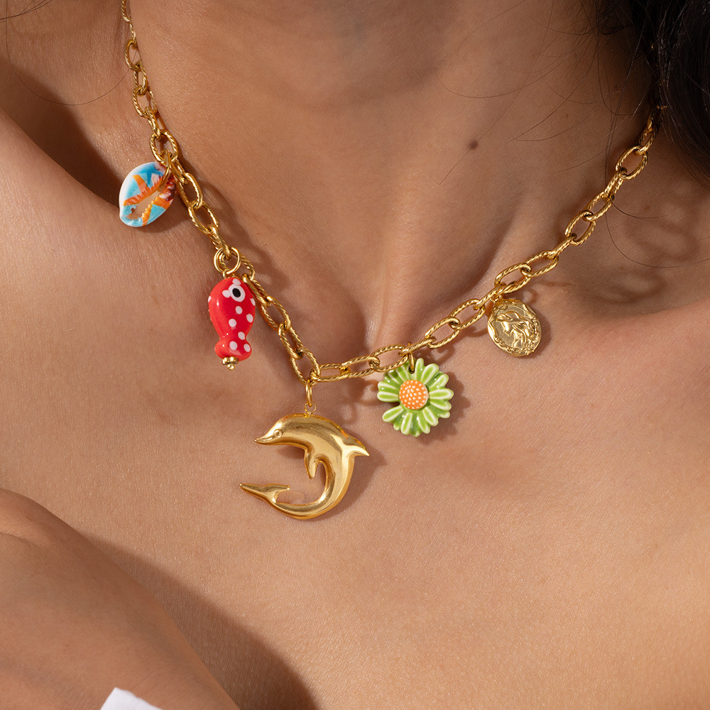 Colliers Pendentifs Sophistiqués Pour Femmes, En Acier Inoxydable Étanche, Couleur Or, Motif Arête De Poisson, Parfaits Pour Les Vacances h5Image5