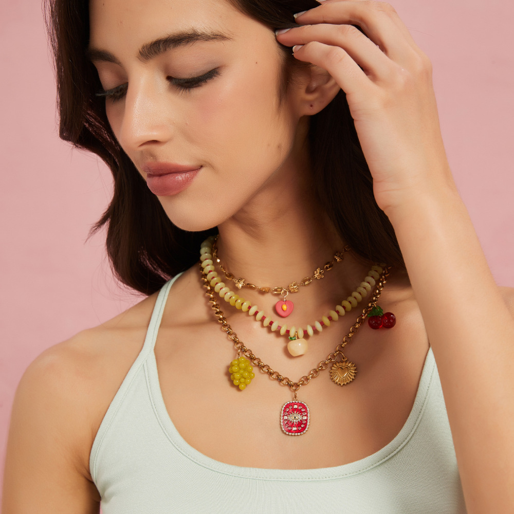 Collier Avec Pendentif En Pierre Naturelle En Acier Inoxydable Pour Femme, Motif Fruit D', 1 Pièce Image3