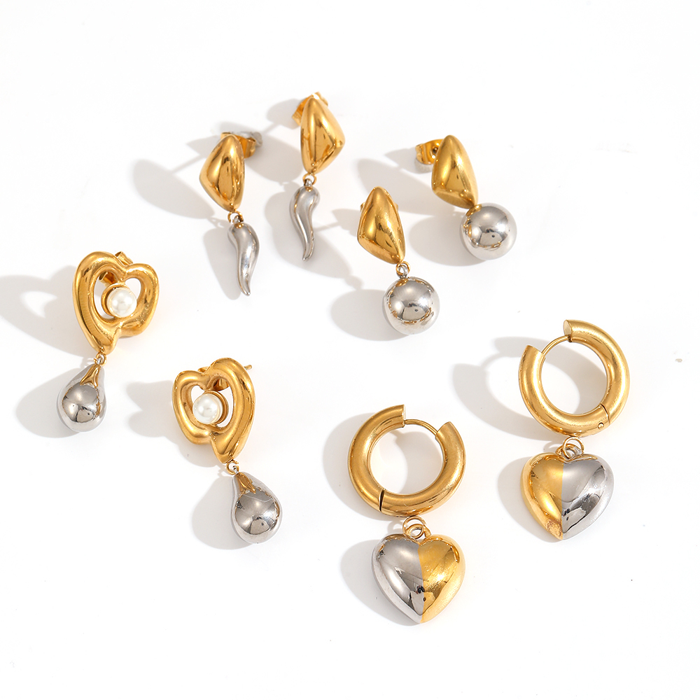Boucles D'Oreilles Puces Modernes Pour Femmes, En Acier Inoxydable Imperméable, Géométriques, Couleur Or Et Argent Image3