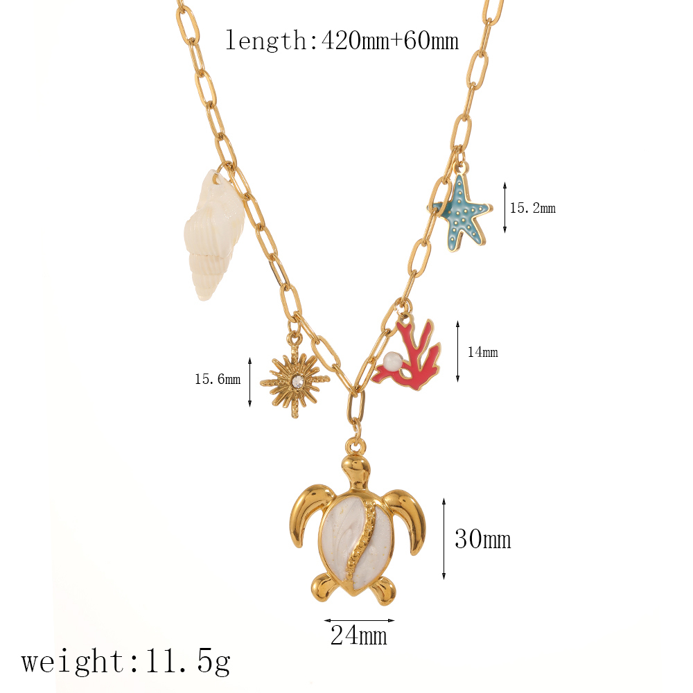 Colliers Avec Pendentifs En Acier Inoxydable Couleur Or Ins Style Oceanic 