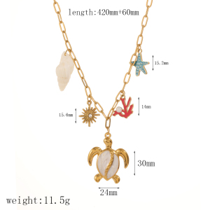 Colliers Avec Pendentifs En Acier Inoxydable Couleur Or Ins Style Oceanic h5 