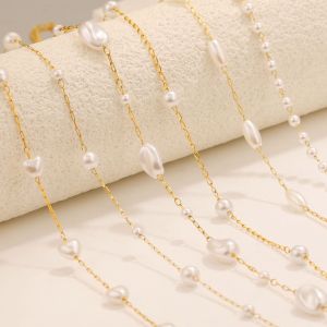 Collier Élégant Pour Femme, En Acier Inoxydable Imperméable Et Perles Naturelles (1 Pièce) h5 Image4