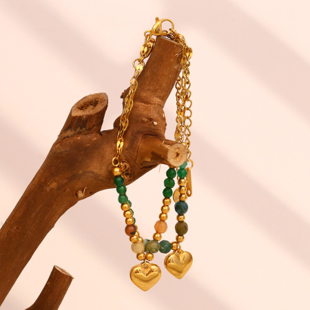 Bracelets rétro en acier inoxydable imperméables à perles en forme de cœur 2