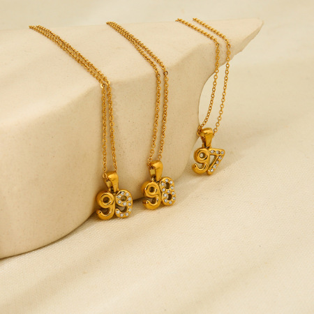 Collier pendentif étanche en acier inoxydable doré avec chiffres