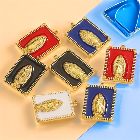 Pendentif femme en acier inoxydable doré, motif Madonna, étanche (1 pièce) 2
