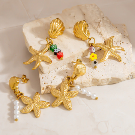 Boucles d'oreilles pendantes en acier inoxydable doré, couleur étoile de mer
