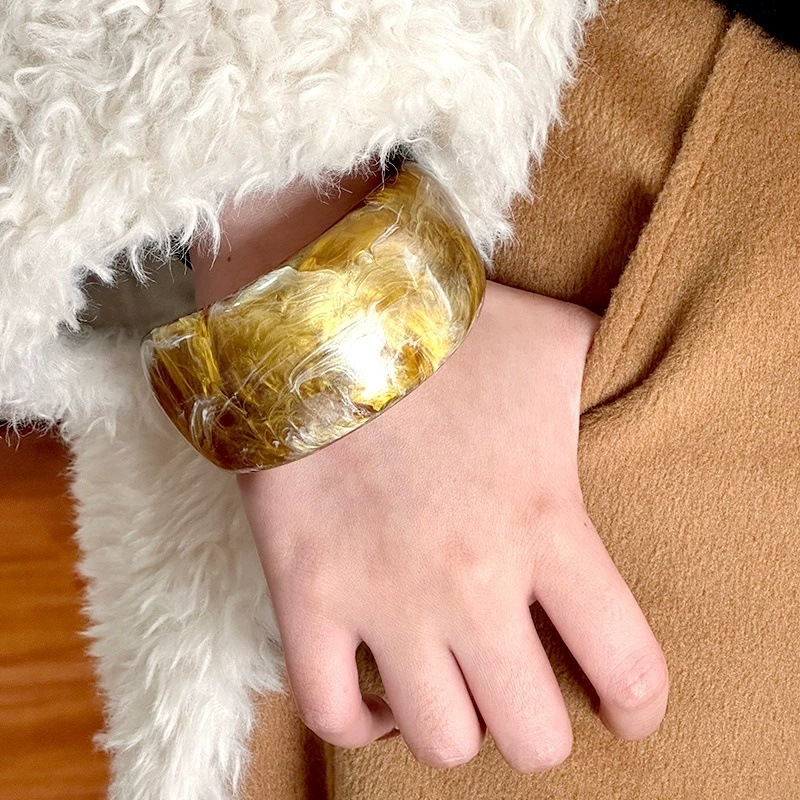 Bracelet Femme Haut De Gamme Marron, Large, À Motifs Géométriques Ronds Mélangés h5Image3