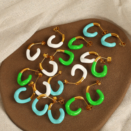 Boucles d'oreilles créoles colorées en acier inoxydable imperméable