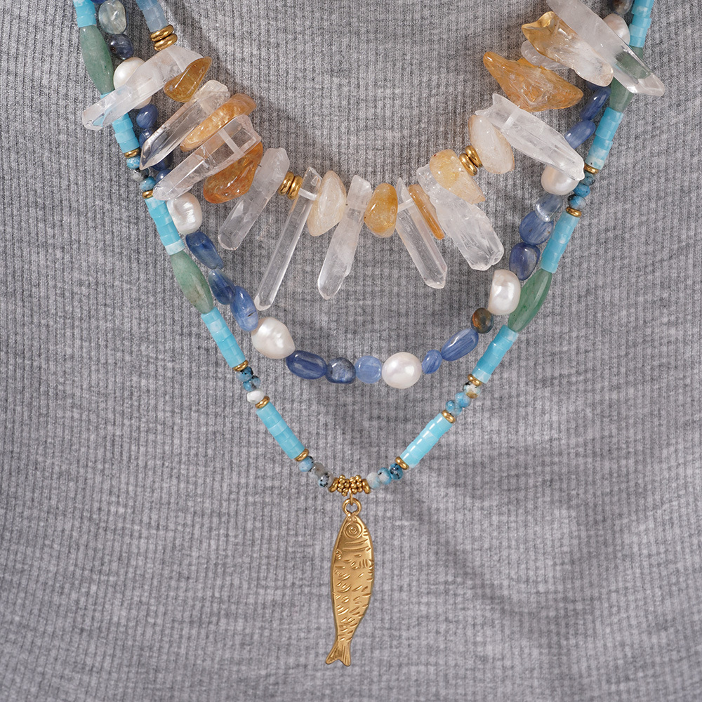 Collier De Perles Pour Femme, Série Romantique, Motif Tortue De Vacances, Cristal Couleur Or, Pierre Naturelle Image3