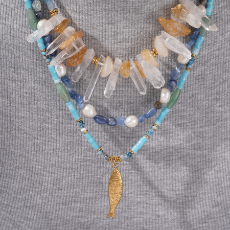Collier de perles pour femme, série romantique, motif tortue de vacances, cristal couleur or, pierre naturelle 2