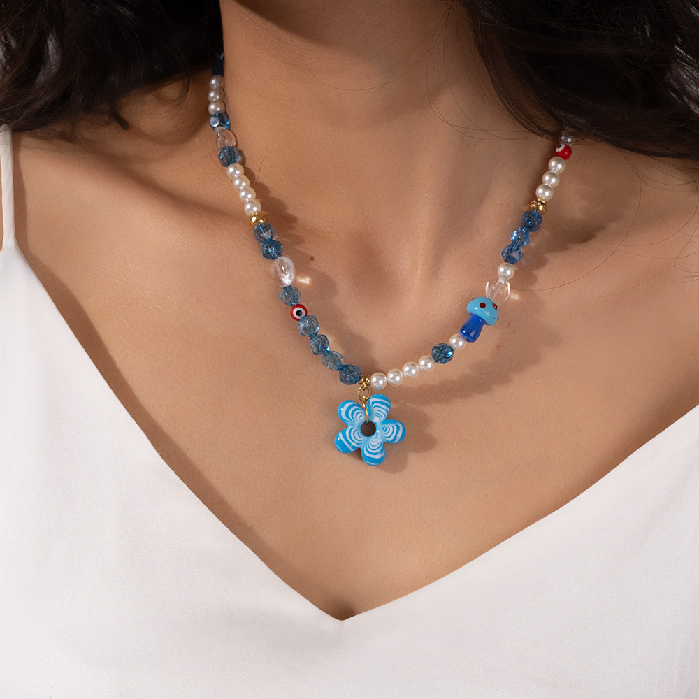 Collier De Perles En Verre Pour Femme, Motif Fleur De Vacances, 1 Pièce h5Image8