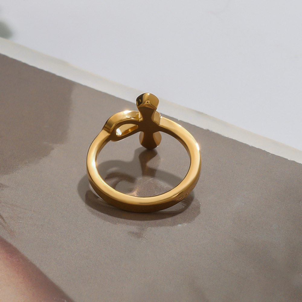 Bague Simple Pour Femme, Style Rétro Croix, En Acier Inoxydable, Couleur Or, Étanche. h5Image4