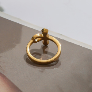 Bague Simple Pour Femme, Style Rétro Croix, En Acier Inoxydable, Couleur Or, Étanche. h5 Image4