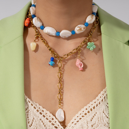 Colliers Pendentifs Pour Femmes En Acier Inoxydable, Couleur Or, Étanches, Avec Pierre Naturelle, Collection Oceanic
