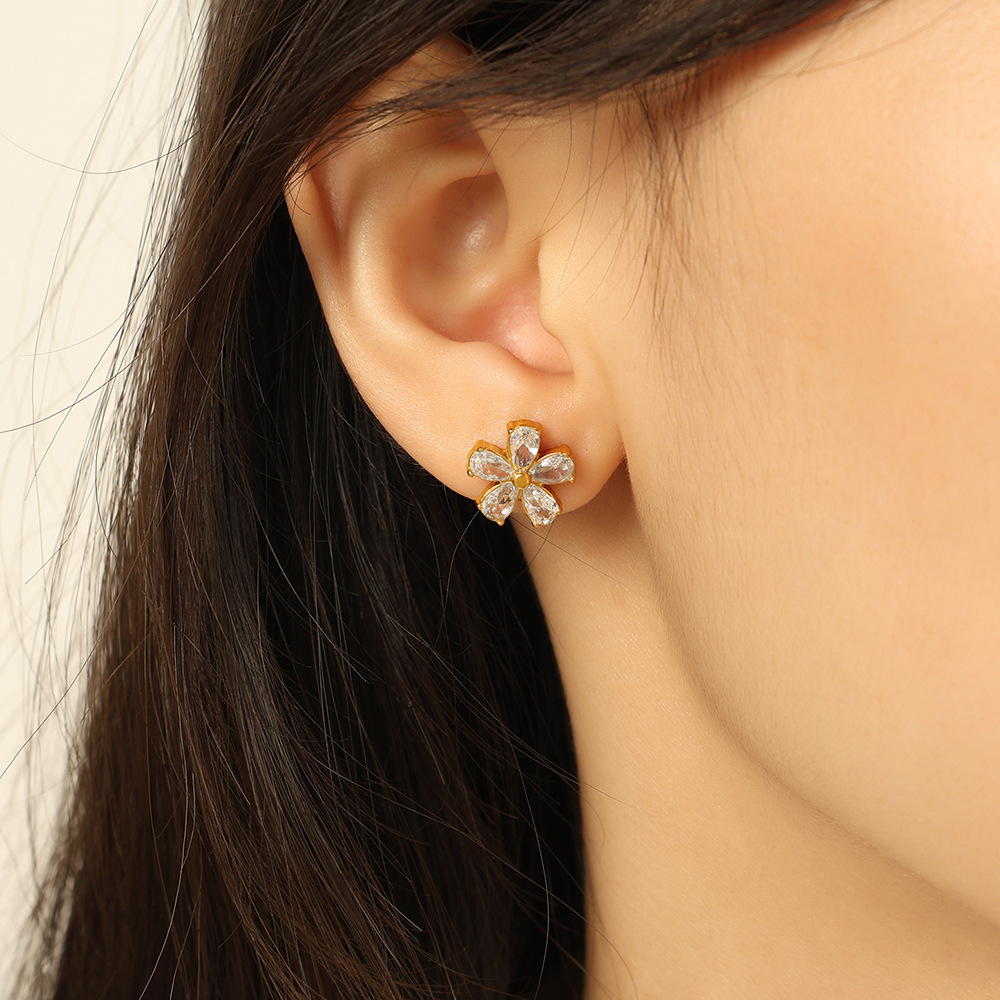 1 Paire De Boucles D'Oreilles À Tige En Acier Inoxydable Couleur Or Avec Fleur Image4