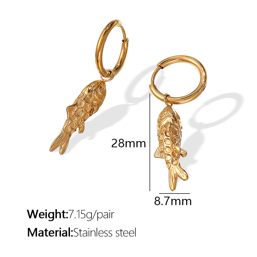 Boucles D'Oreilles Pendantes Rétro En Acier Inoxydable, Couleur Or, Étanches, Motif Poisson 