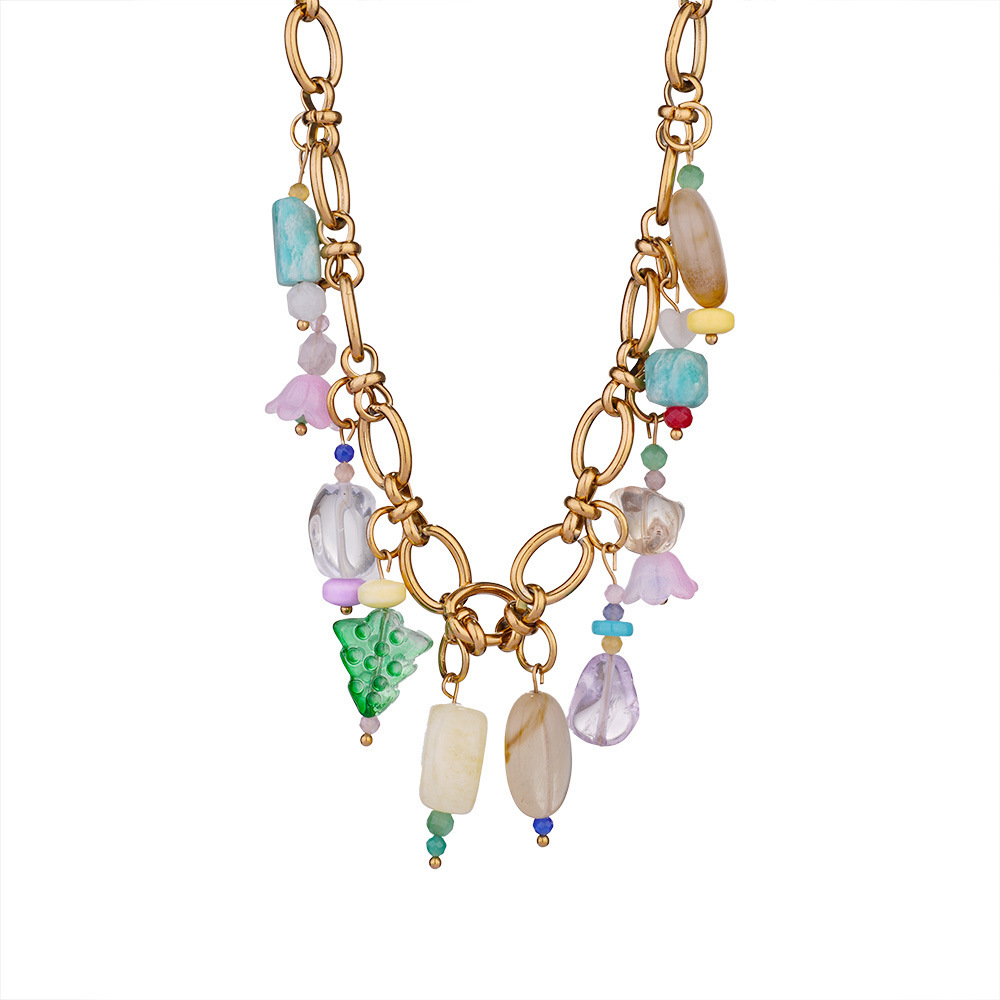 Colliers Pendentifs Pour Femmes En Acier Inoxydable, Pierre Naturelle Irrégulière Et Étanche, Couleur Or h5Image7