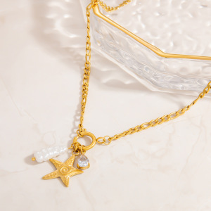 Collier Pendentif Femme 1 Pièce, Collection Vacances, Motif Océanique, En Acier Inoxydable Étanche, Couleur Or h5 Image4