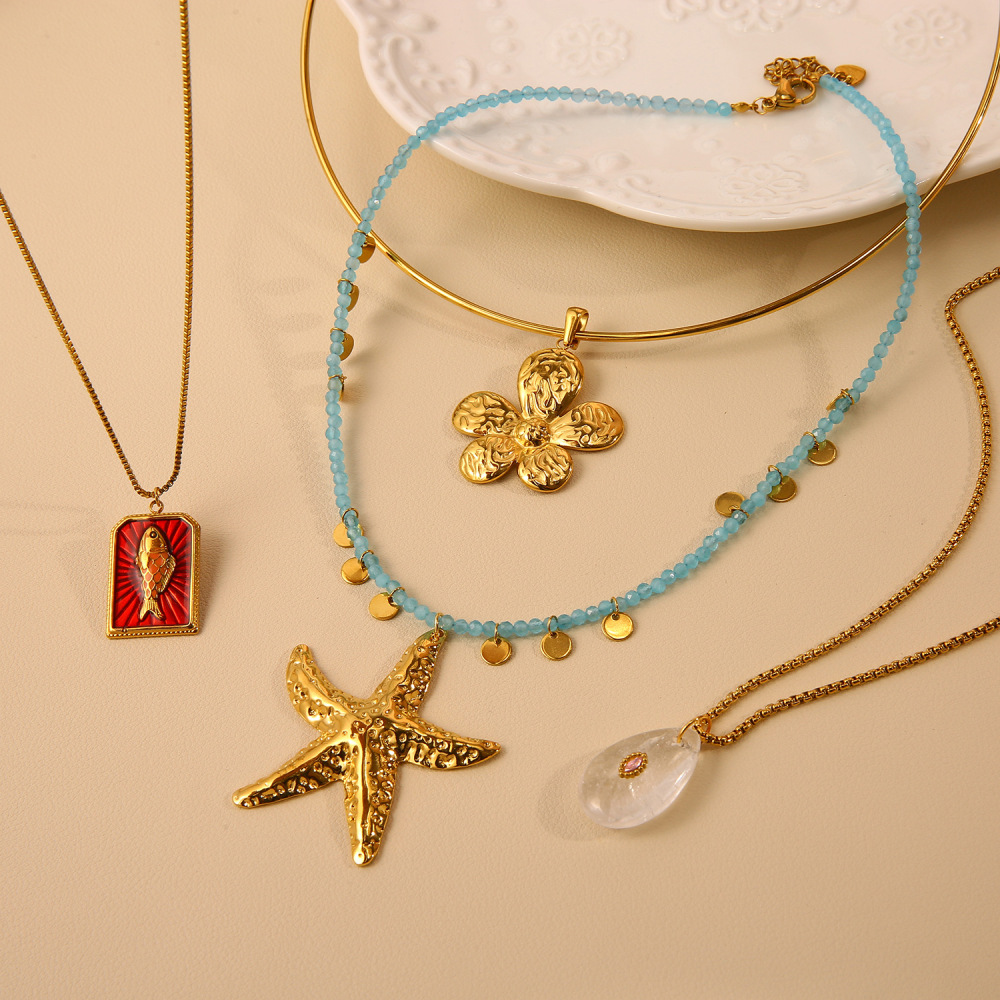 Colliers Pendentifs Pour Femmes En Acier Inoxydable, Couleur Or, Motif Étoile De Mer Océanique Image5