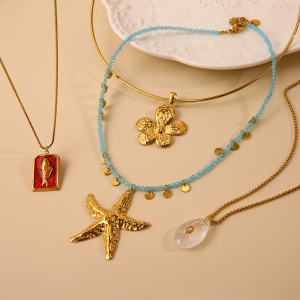 Colliers Pendentifs Pour Femmes En Acier Inoxydable, Couleur Or, Motif Étoile De Mer Océanique h5 Image5