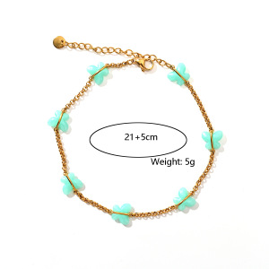 Bracelet De Cheville Romantique Et Doux En Acier Inoxydable, Imperméable, Couleur Or, Avec Motif Papillon. h5 Image2