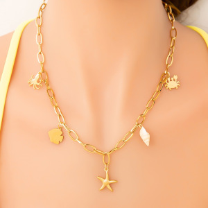 Collier En Acier Inoxydable Doré Incrusté De Pierres Précieuses, Léger Et Luxueux, Pour Femme h5 Image4