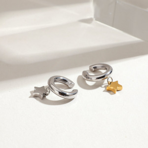Manchette D'Oreille En Acier Inoxydable Imperméable À Motif Pentagramme Simple Et Couleurs Assorties h5 Image4