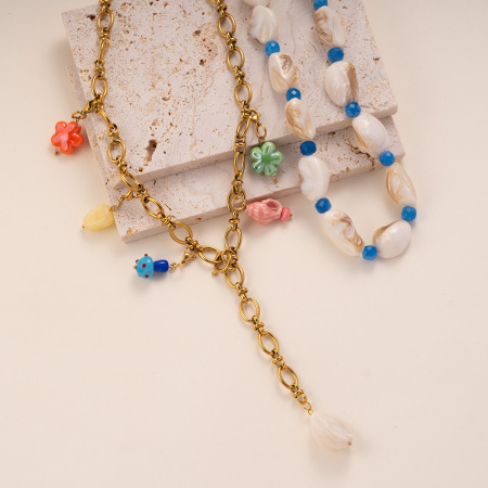 Colliers Pendentifs Pour Femmes En Acier Inoxydable, Couleur Or, Étanches, Avec Pierre Naturelle, Collection Oceanic 2