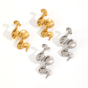 Boucles D'Oreilles Puces Élégantes En Acier Inoxydable Imperméable, Forme Incurvée, Pour Femmes h5 Image4